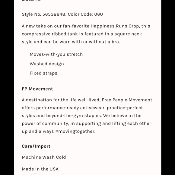 NWOT Free People Movement Happiness Runs Square Neck Crop XS/S White - Picture 9 of 11